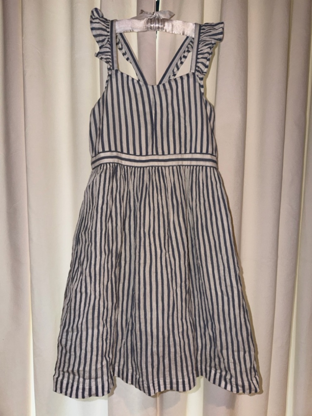 GAP Girls Blue and White Striped Ruffle-Shoulder Sundress